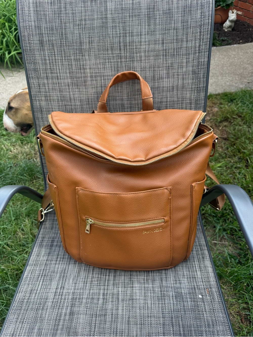 Fawn design vegan leather diaper bag/Convertible Backpack - Tan